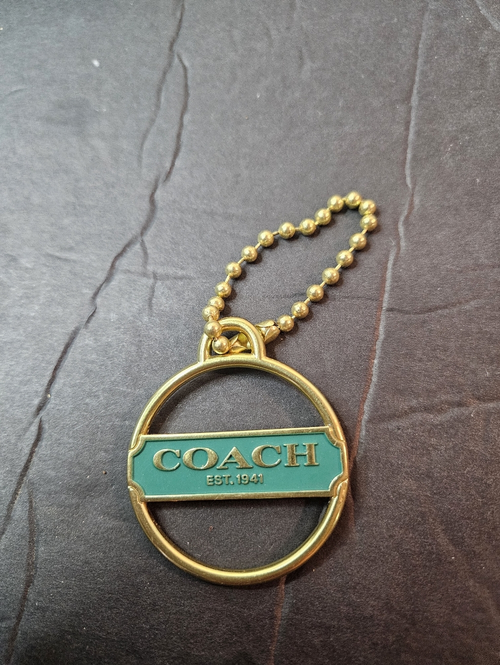 Coach Teal and Gold Round Logo Key Chain
